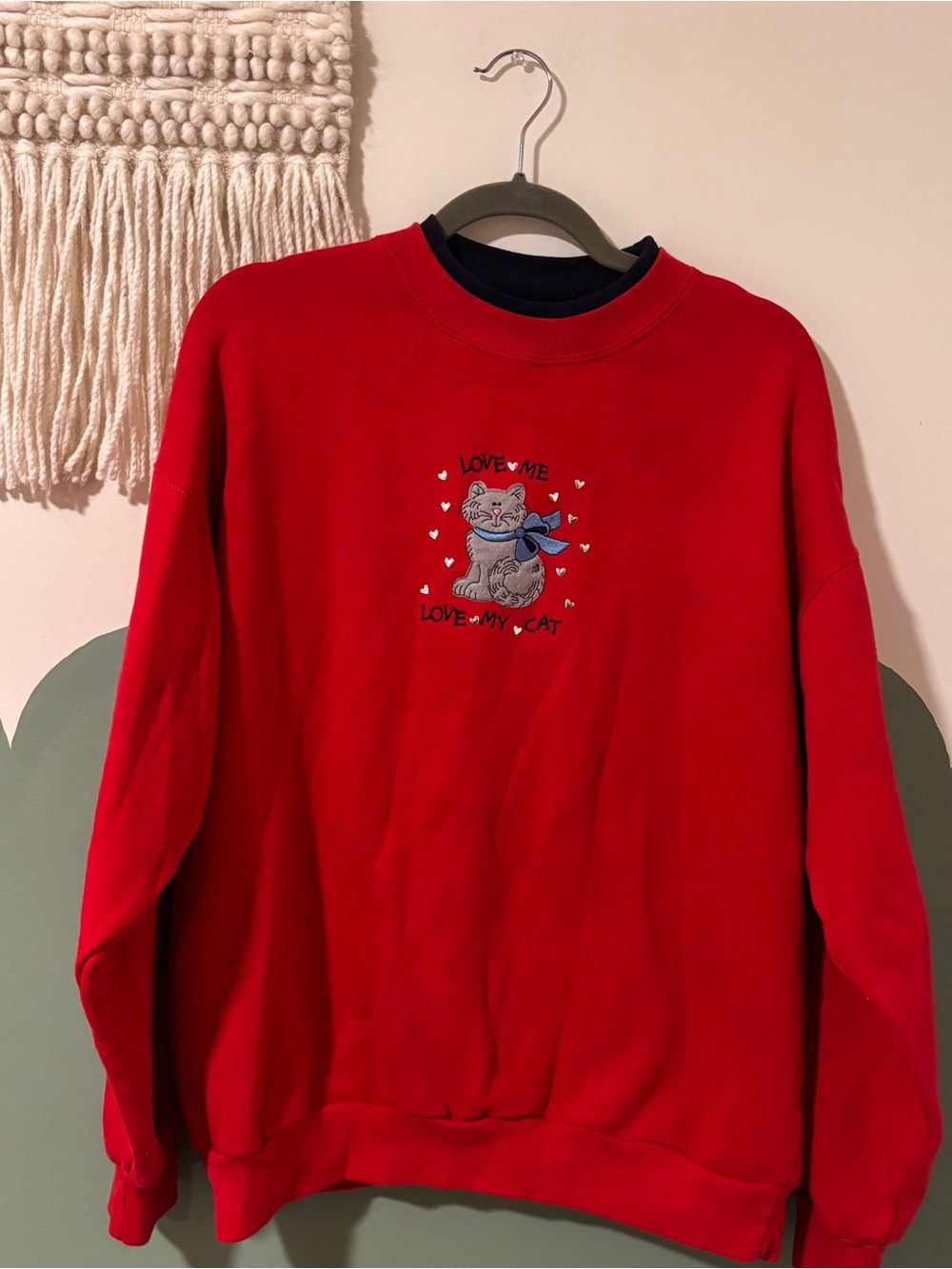 80s VTG Love My Cat Love Me Sweatshirt Crewneck Granny Grandma Chic Embroidered